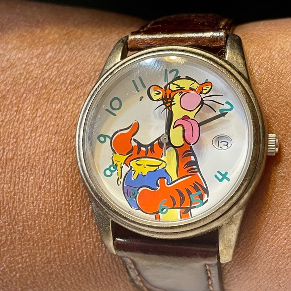 Timex Disney Tigger With Honey Watch with Date. Brown Leather Band. Pooh. main image 7